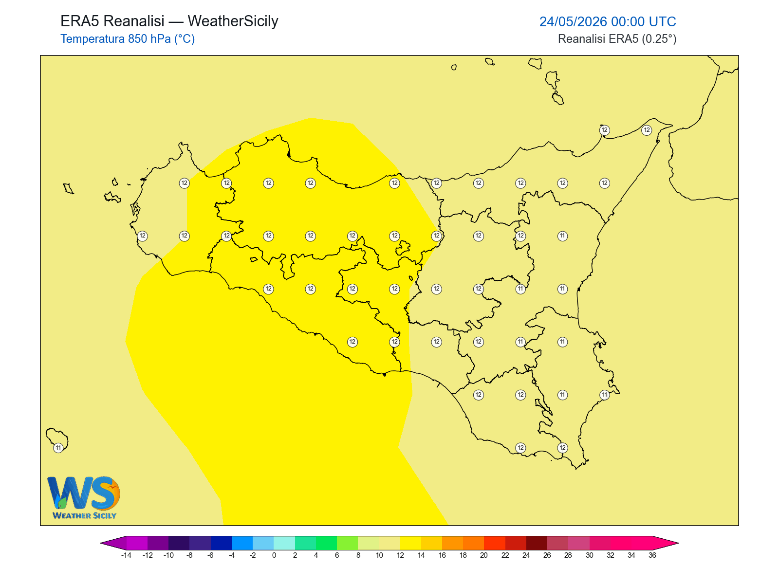Temperatura a 850 hPa · 2026052400
