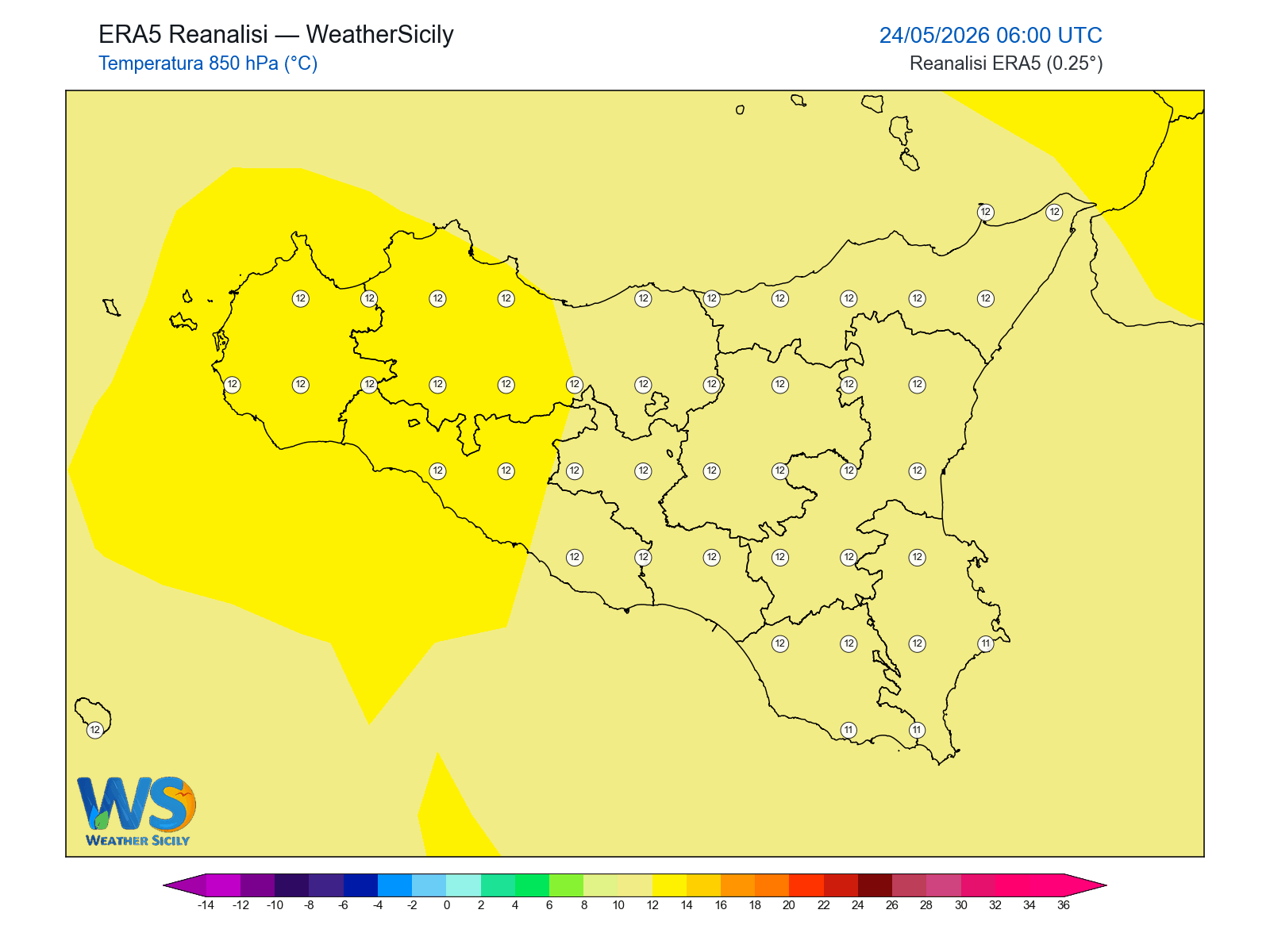 Temperatura a 850 hPa · 2026052406