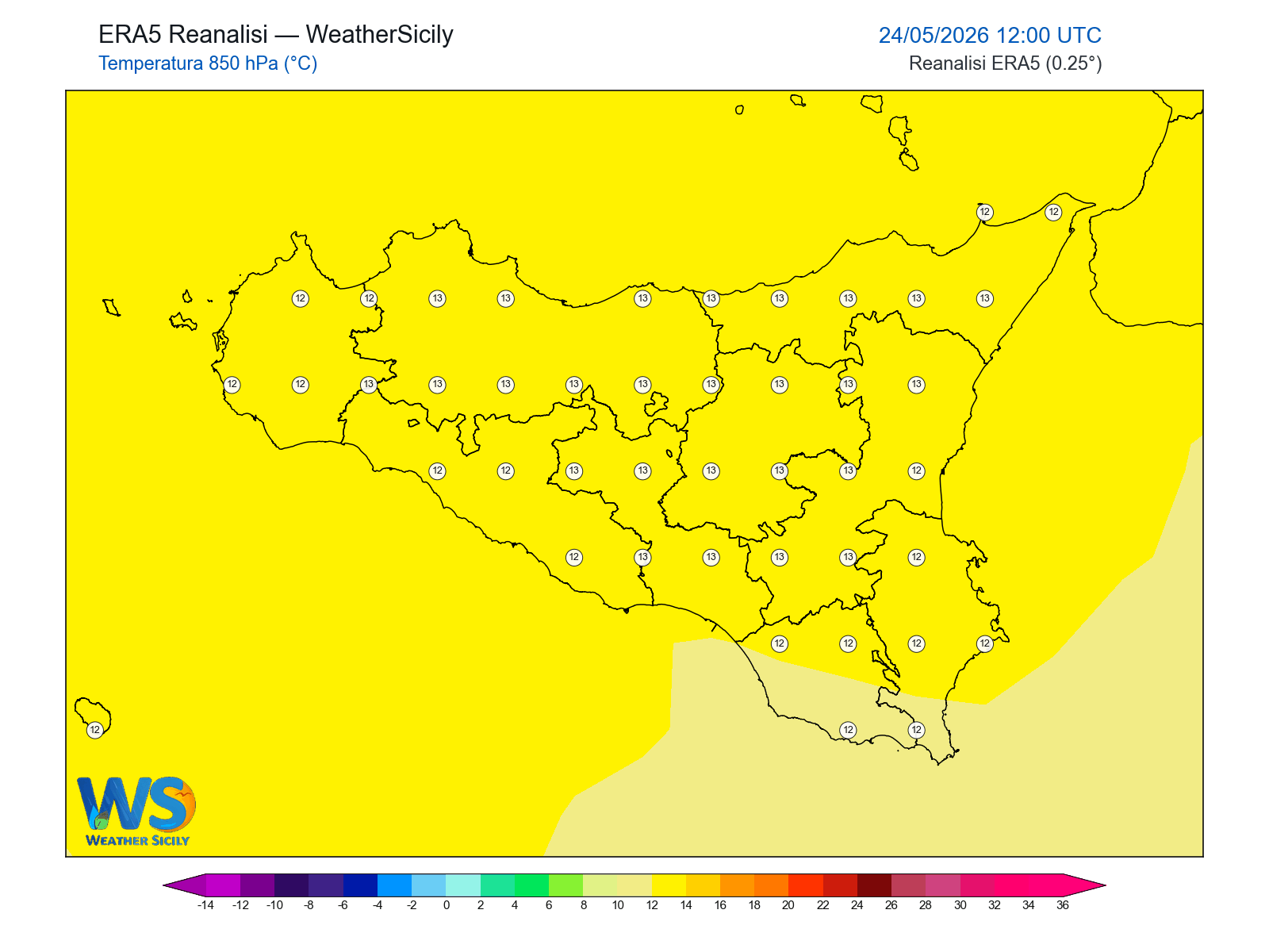 Temperatura a 850 hPa · 2026052412
