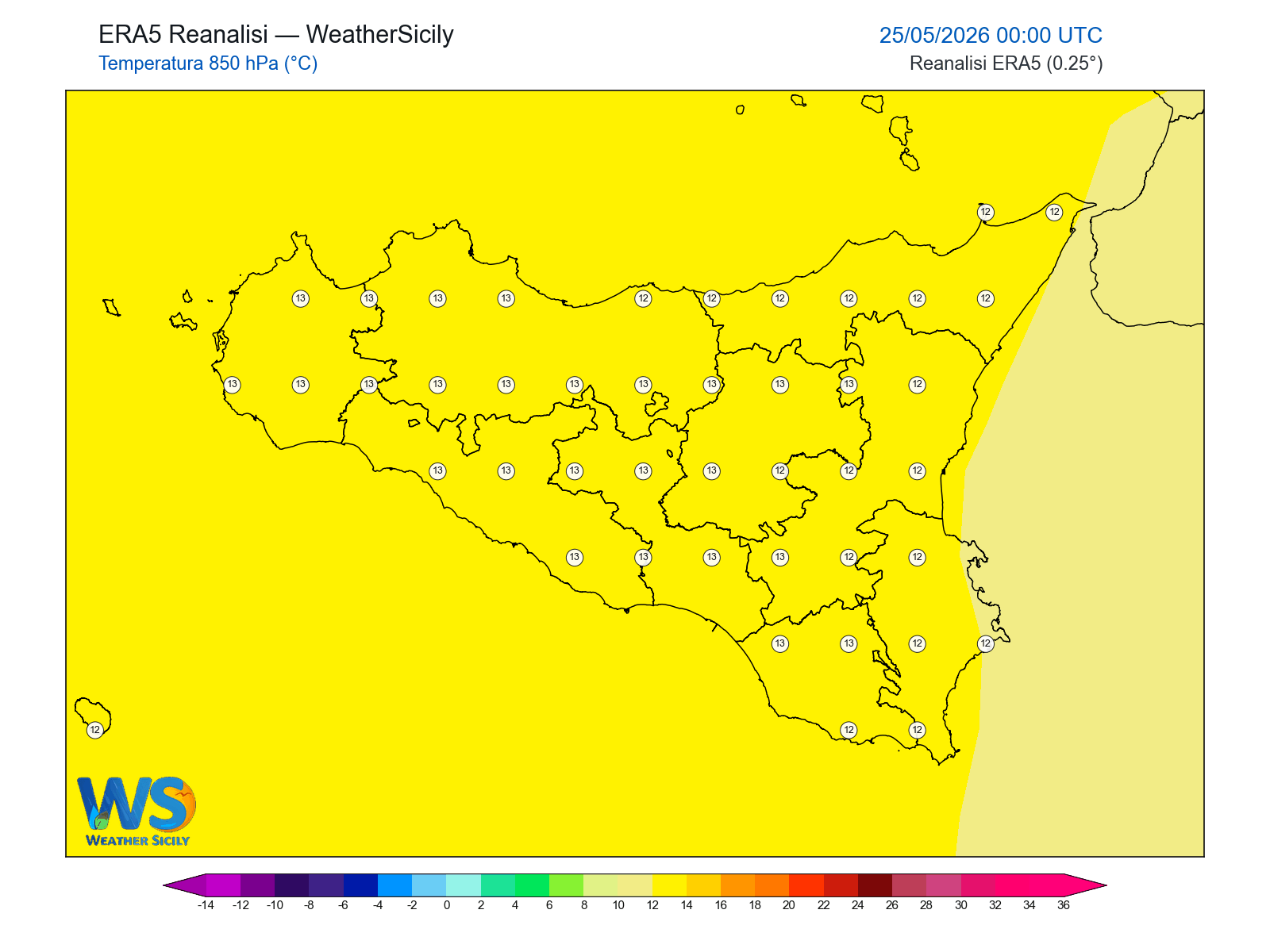 Temperatura a 850 hPa · 2026052500