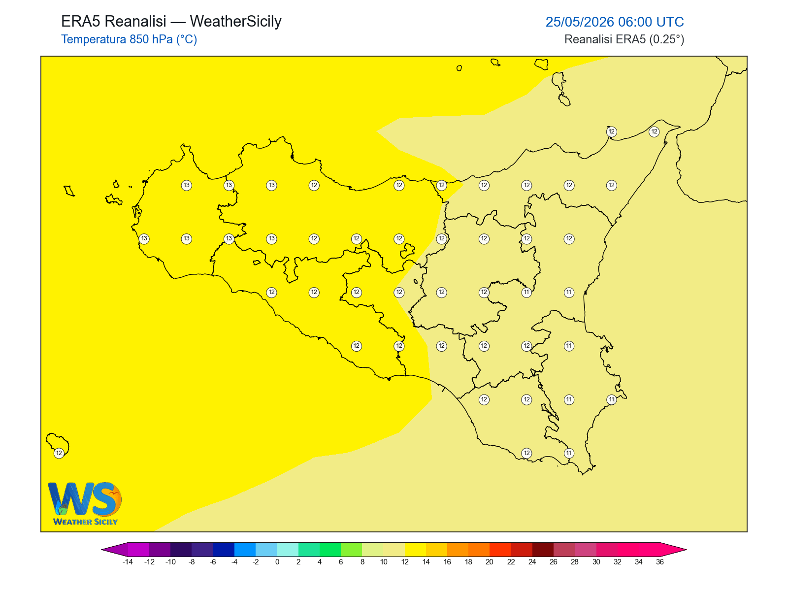 Temperatura a 850 hPa · 2026052506
