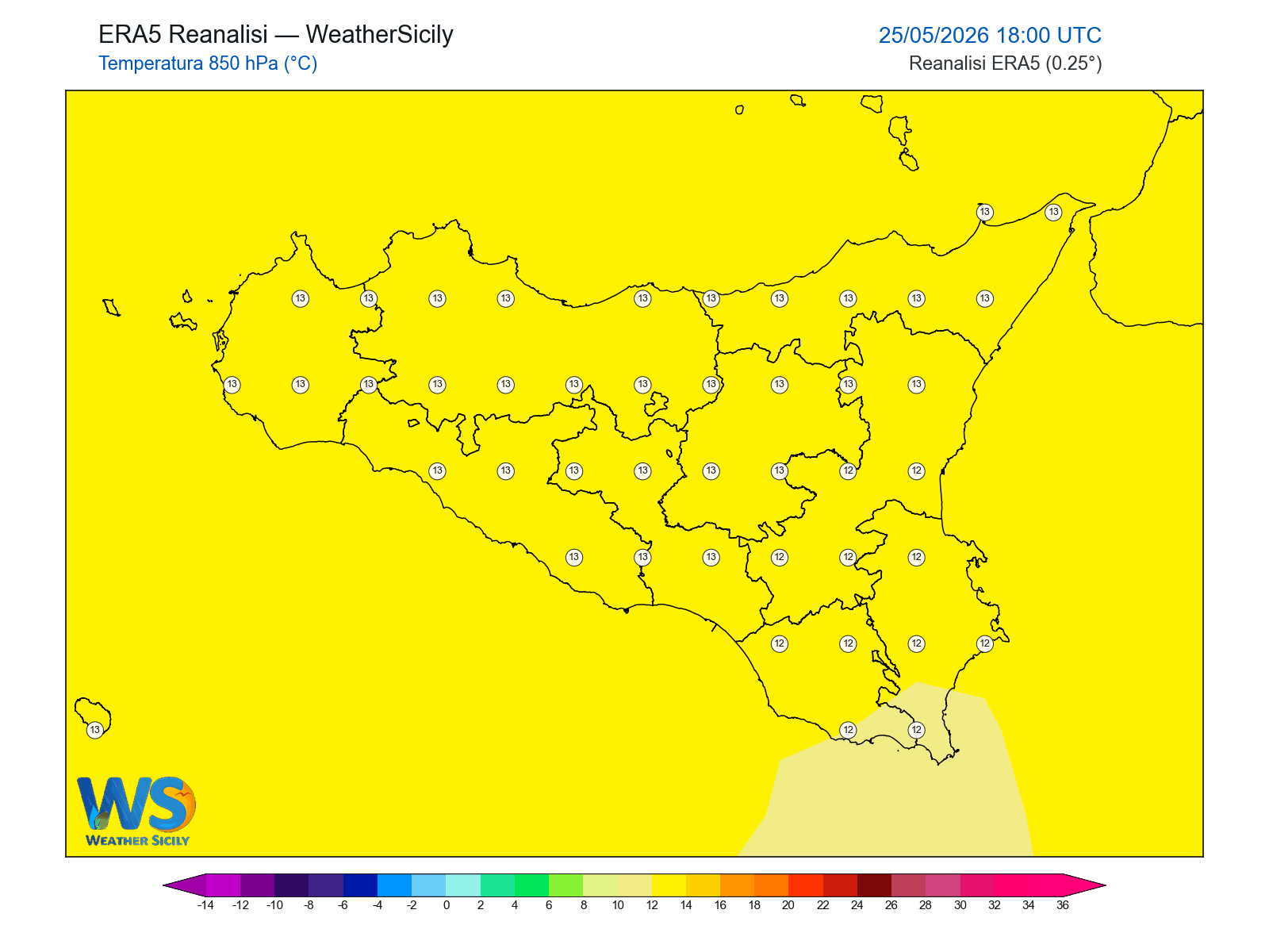 Temperatura a 850 hPa · 2026052518