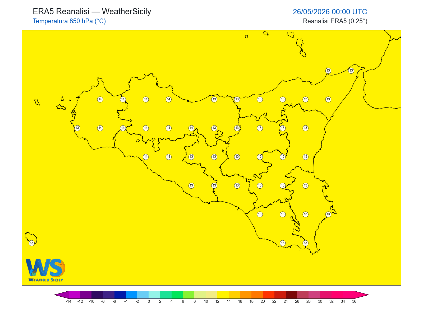 Temperatura a 850 hPa · 2026052600