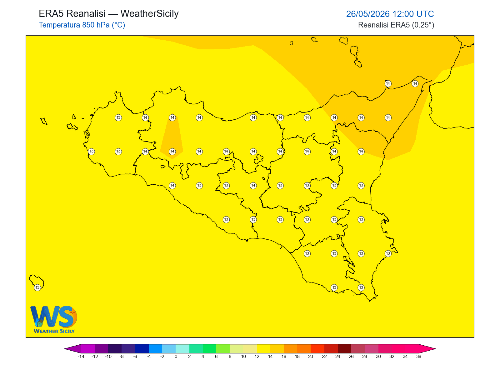 Temperatura a 850 hPa · 2026052612