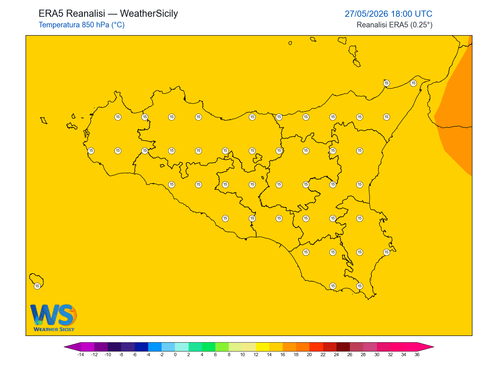 Temperatura a 850 hPa · 2026052718