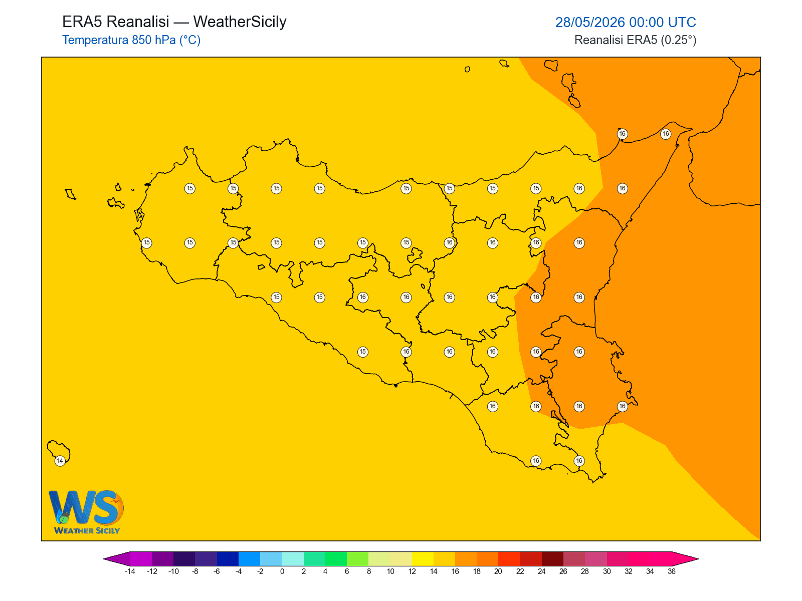 Temperatura a 850 hPa · 2026052800