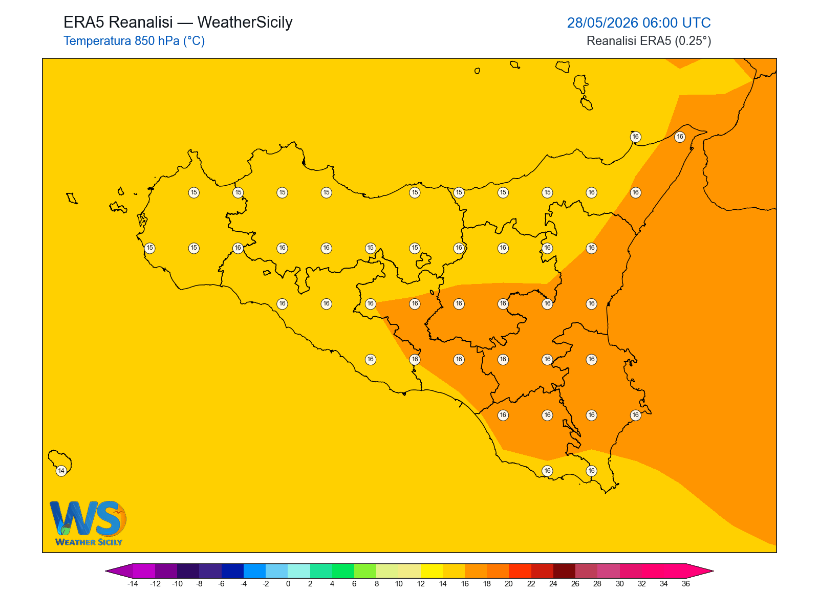 Temperatura a 850 hPa · 2026052806