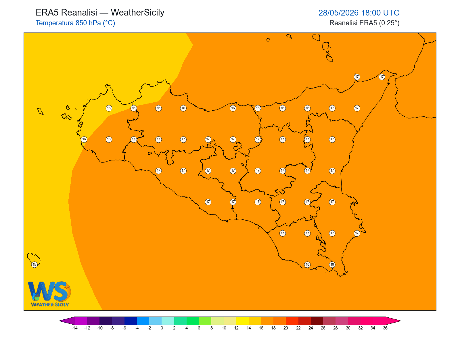 Temperatura a 850 hPa · 2026052818