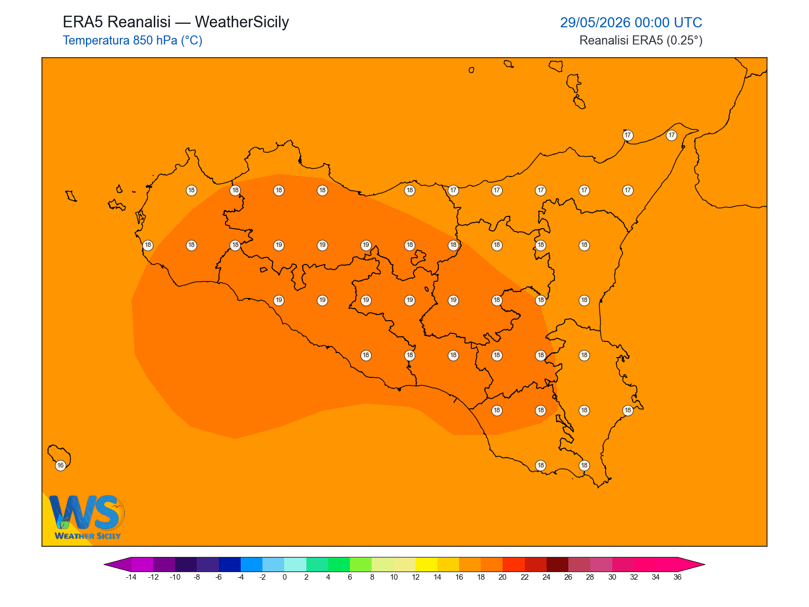 Temperatura a 850 hPa · 2026052900