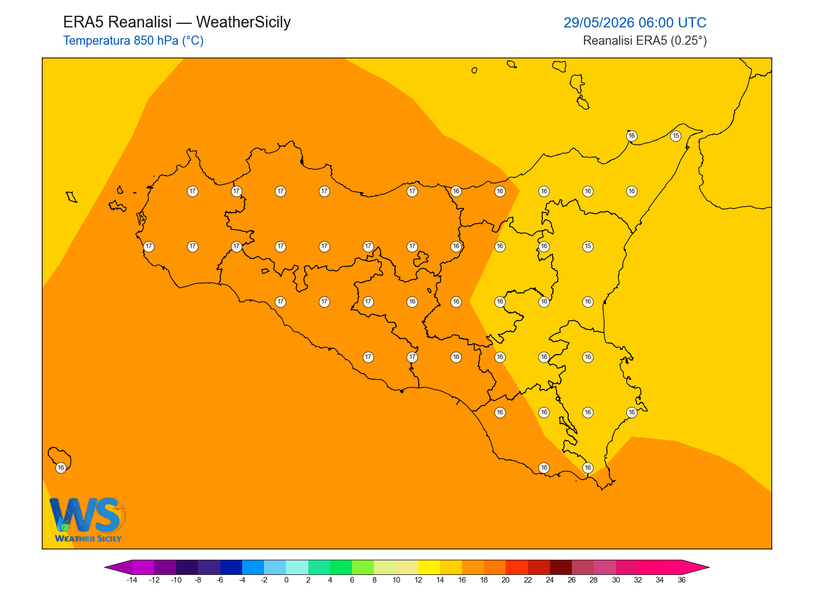 Temperatura a 850 hPa · 2026052906