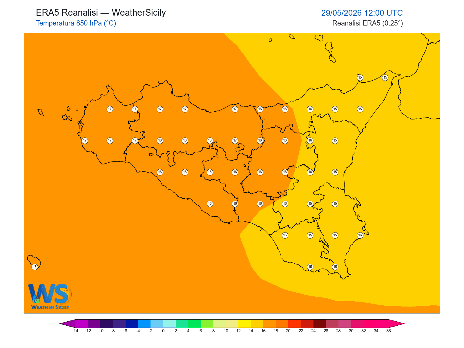 Temperatura a 850 hPa · 2026052912