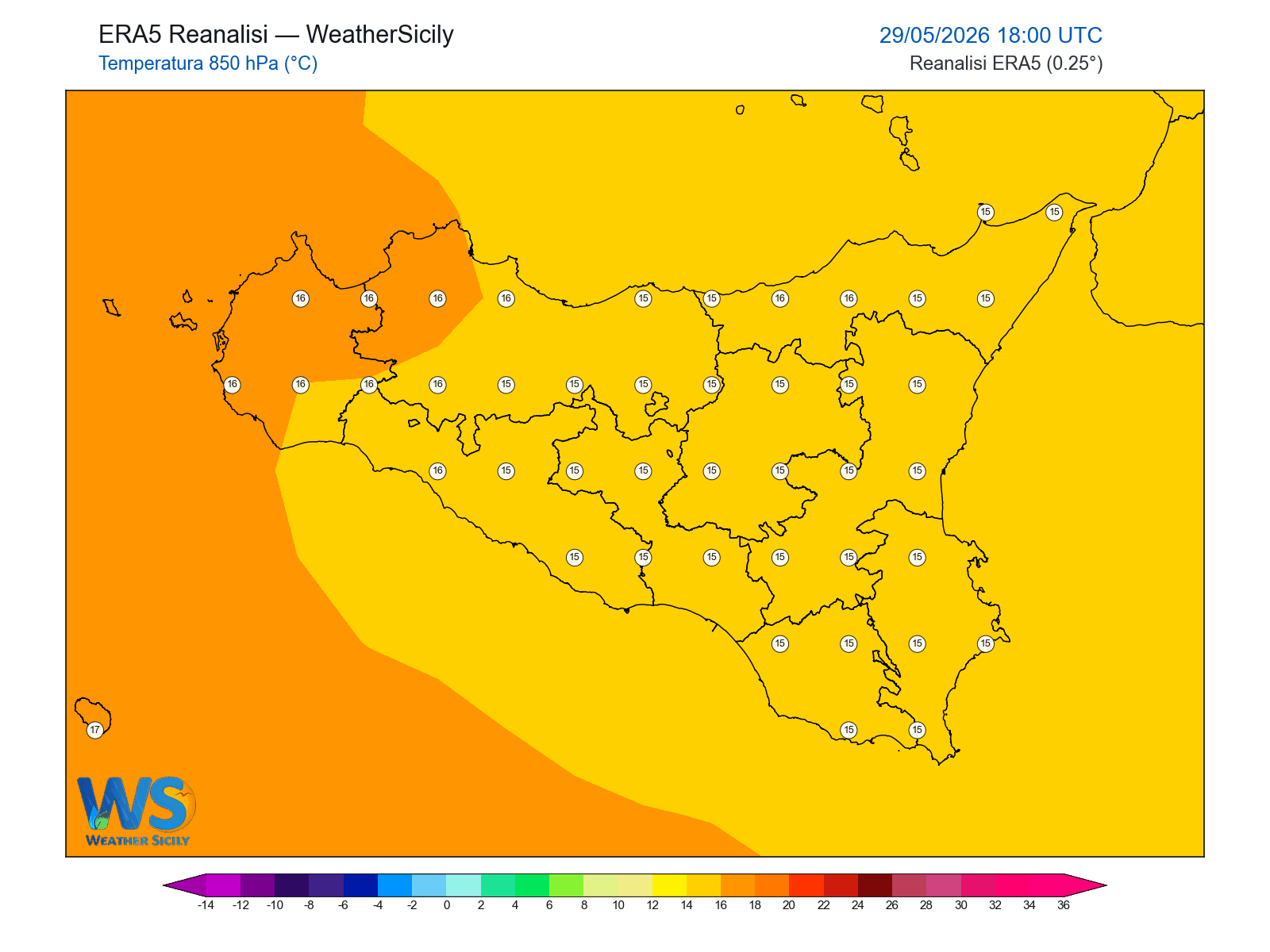 Temperatura a 850 hPa · 2026052918