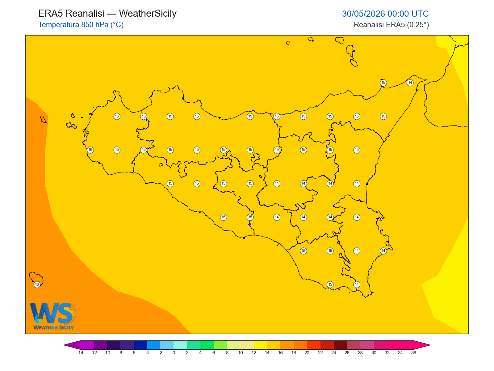 Temperatura a 850 hPa · 2026053000