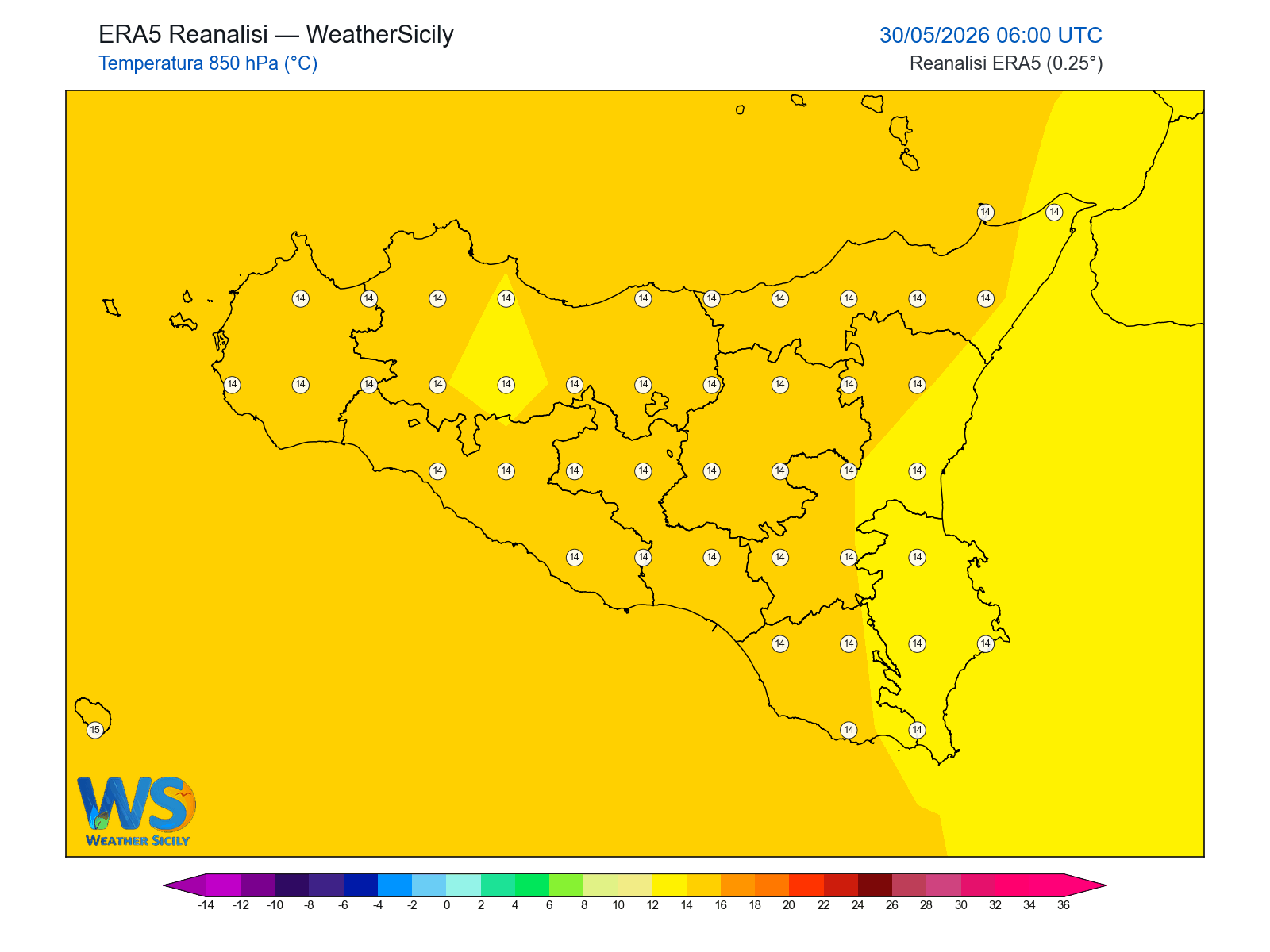 Temperatura a 850 hPa · 2026053006