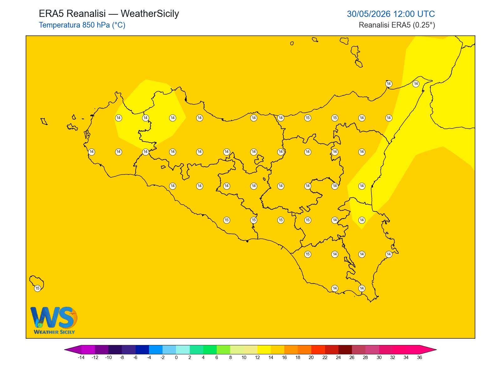 Temperatura a 850 hPa · 2026053012