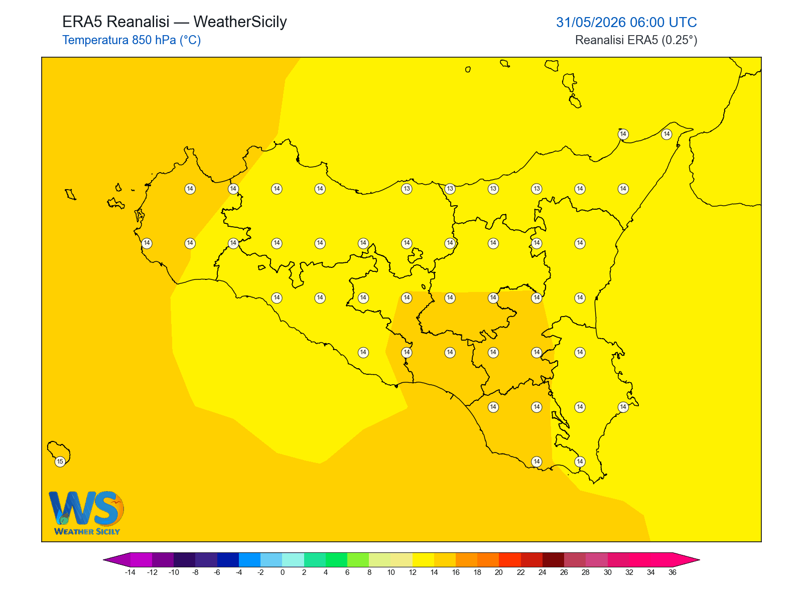 Temperatura a 850 hPa · 2026053106