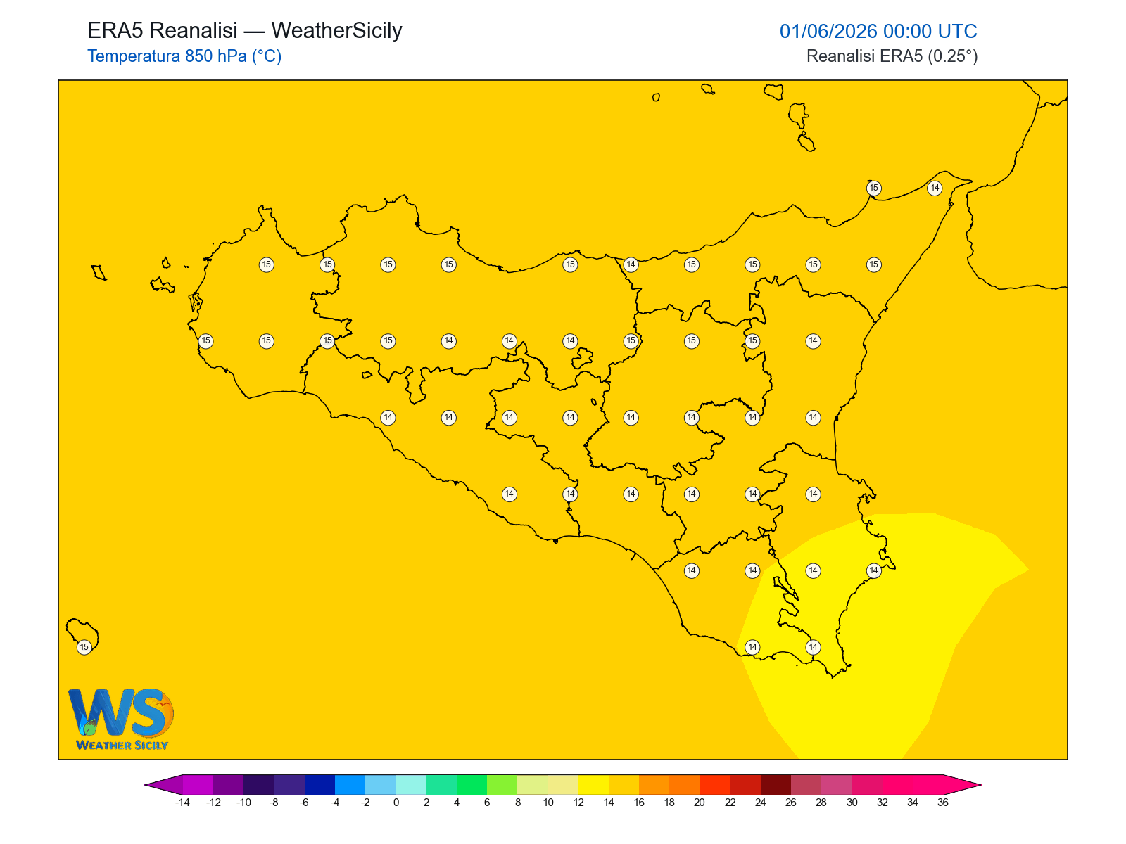 Temperatura a 850 hPa · 2026060100