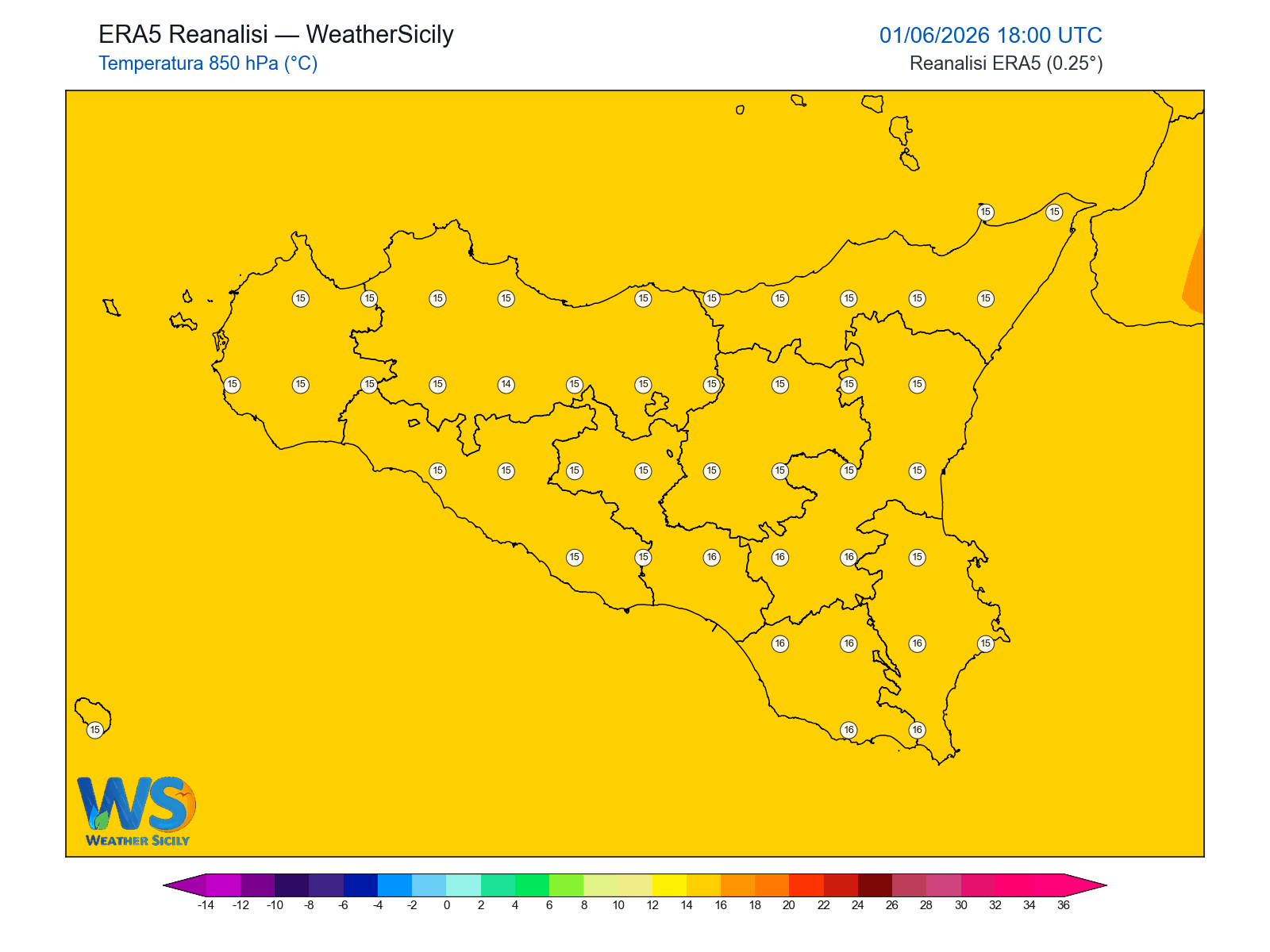 Temperatura a 850 hPa · 2026060118