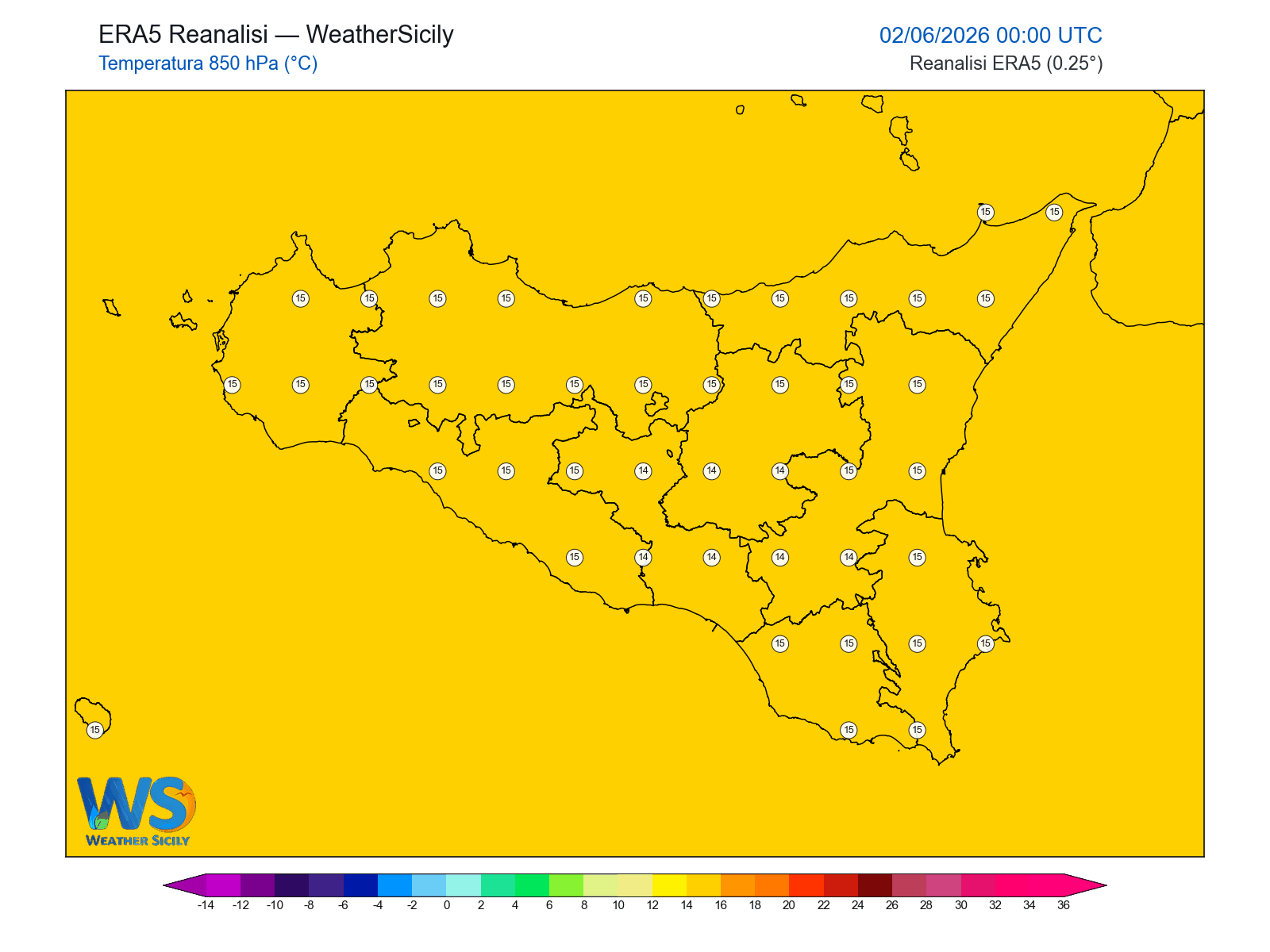 Temperatura a 850 hPa · 2026060200