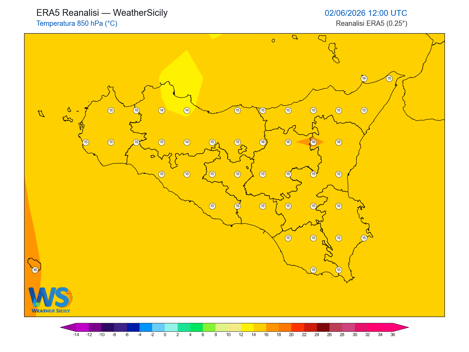 Temperatura a 850 hPa · 2026060212