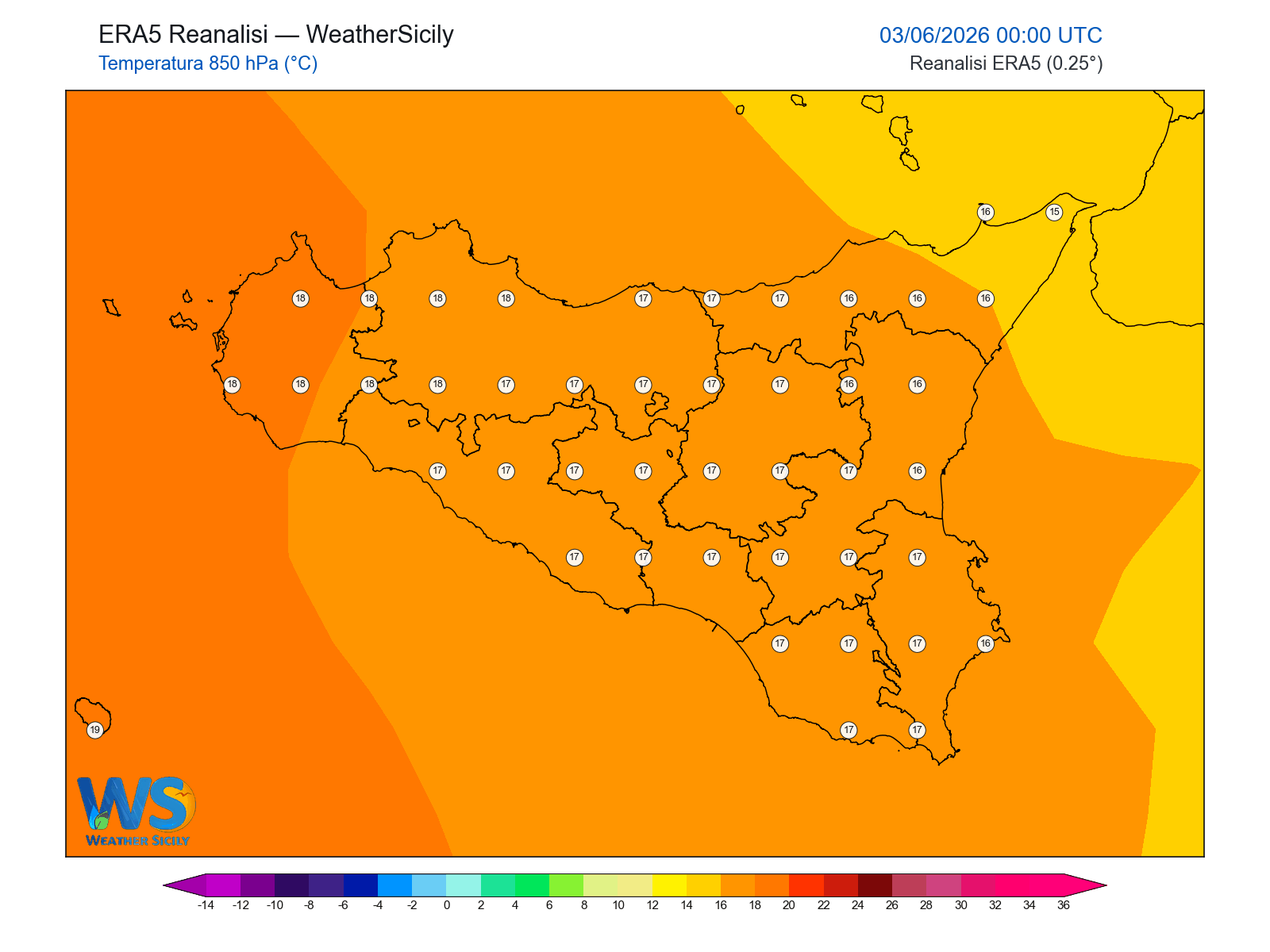 Temperatura a 850 hPa · 2026060300