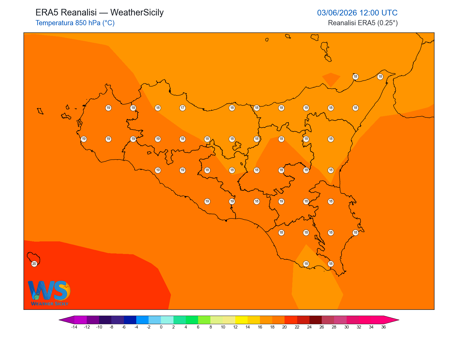 Temperatura a 850 hPa · 2026060312
