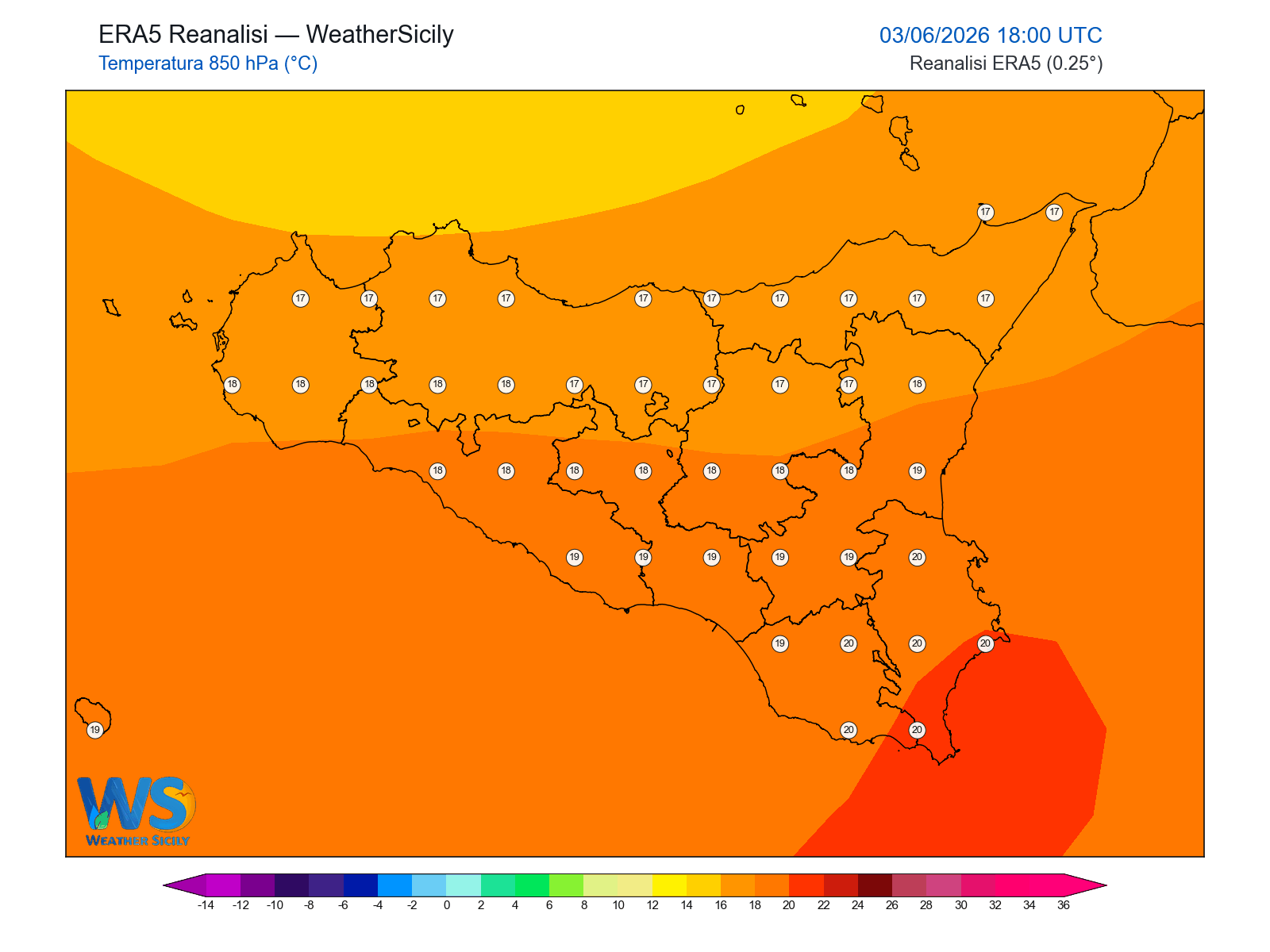Temperatura a 850 hPa · 2026060318