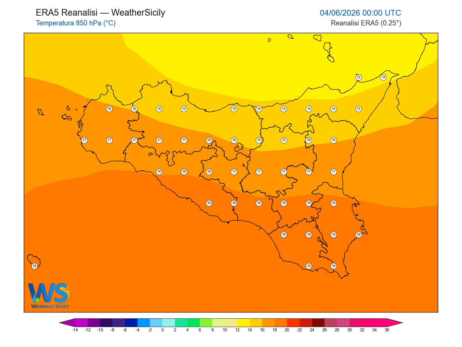 Temperatura a 850 hPa · 2026060400