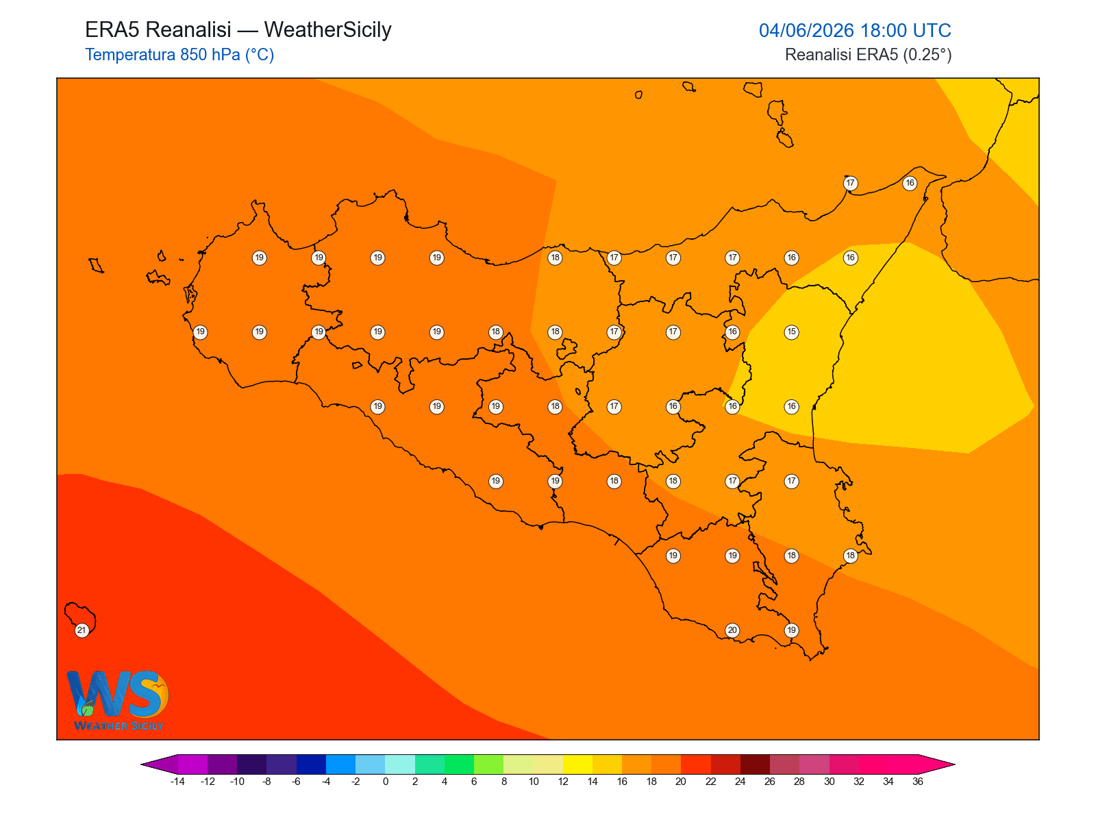 Temperatura a 850 hPa · 2026060418