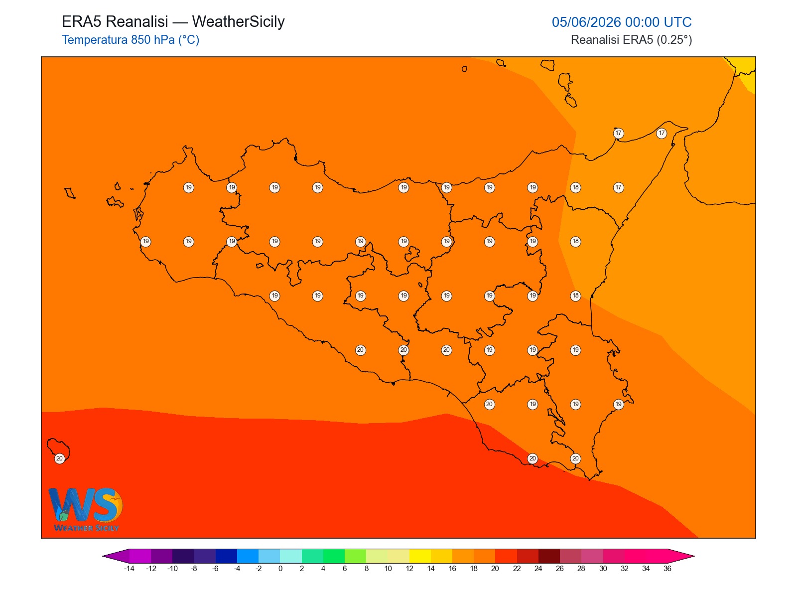Temperatura a 850 hPa · 2026060500
