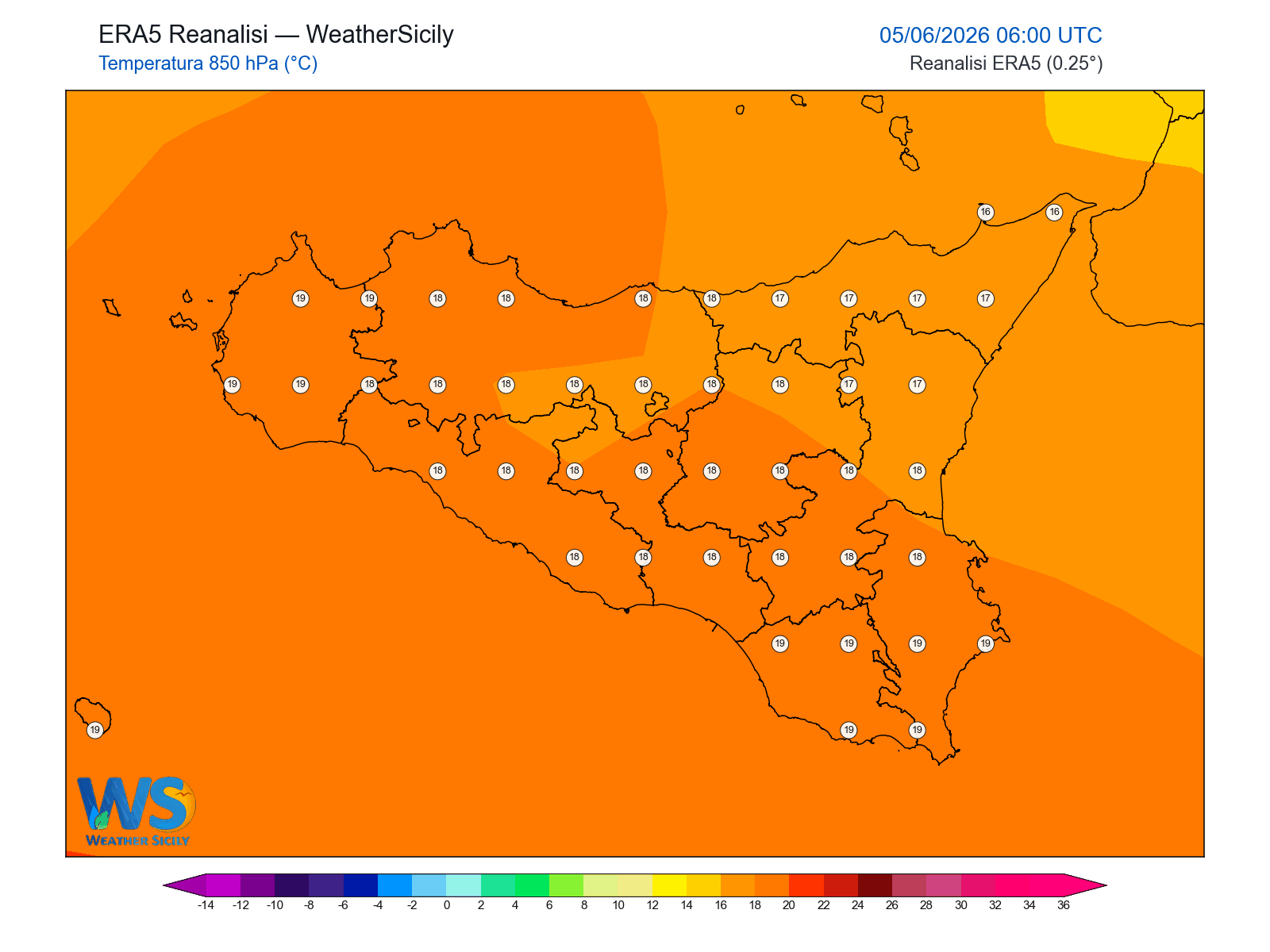 Temperatura a 850 hPa · 2026060506