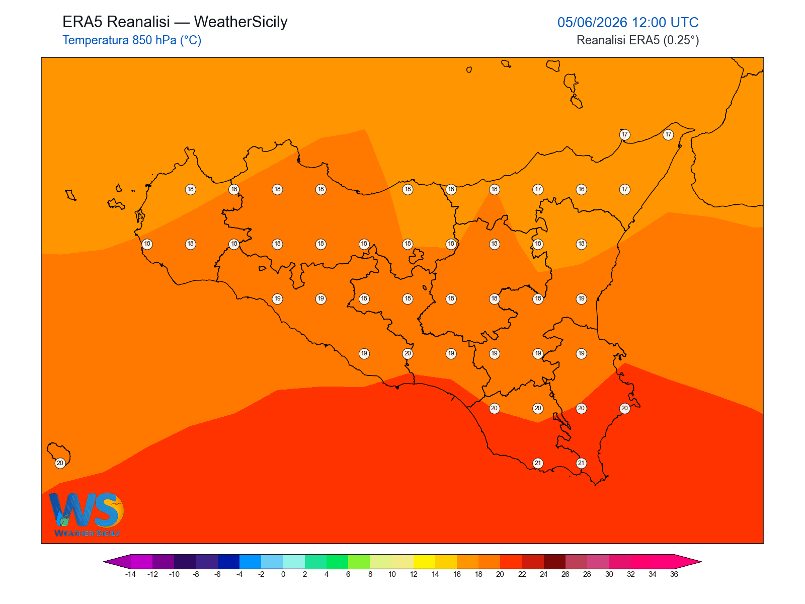 Temperatura a 850 hPa · 2026060512