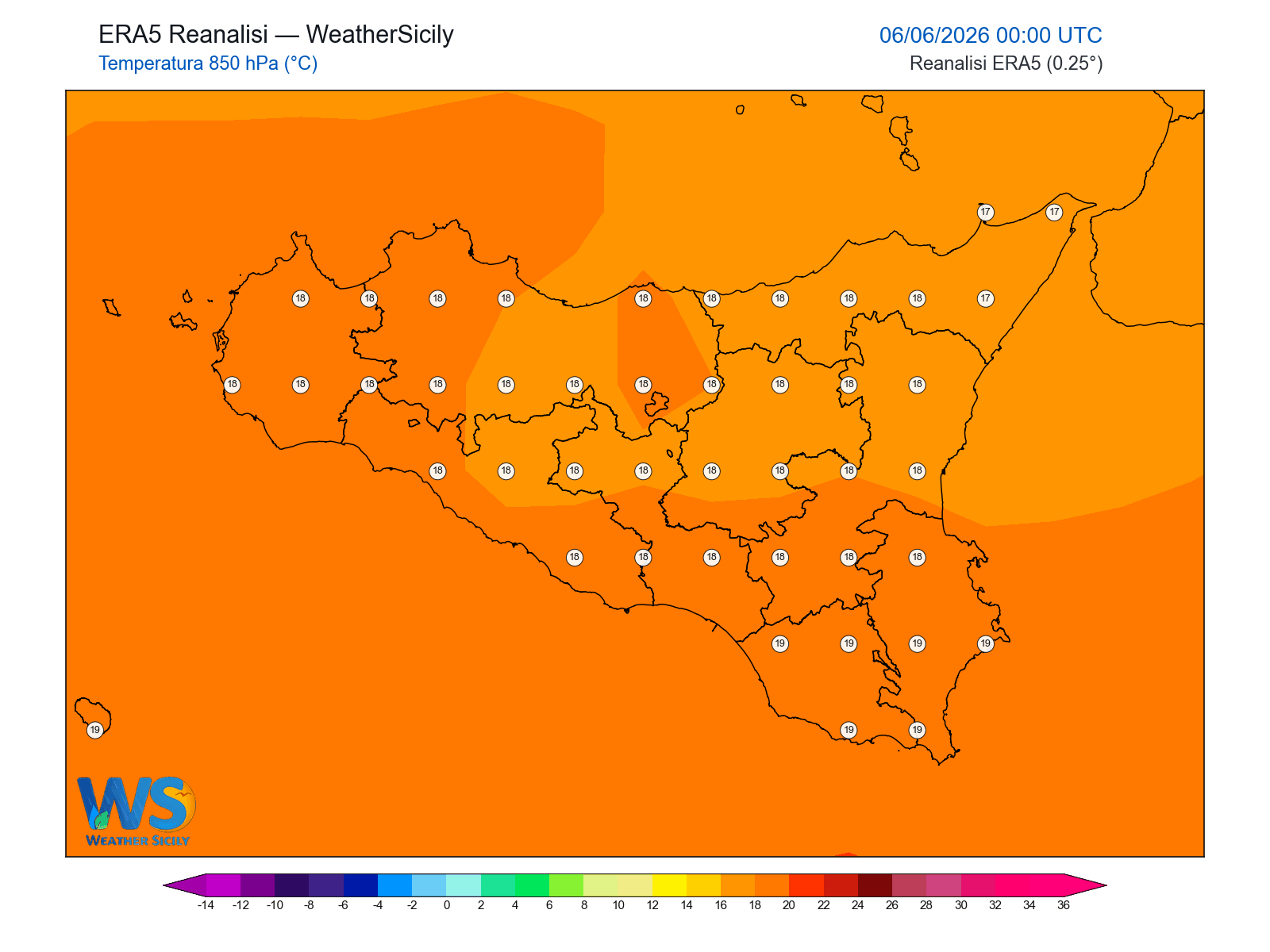 Temperatura a 850 hPa · 2026060600