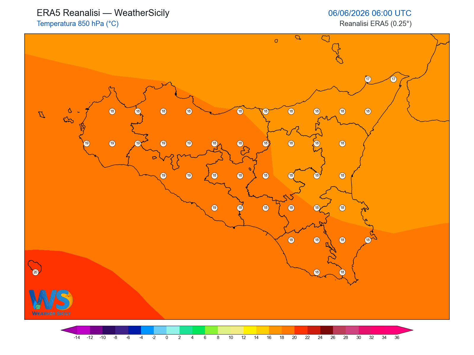 Temperatura a 850 hPa · 2026060606