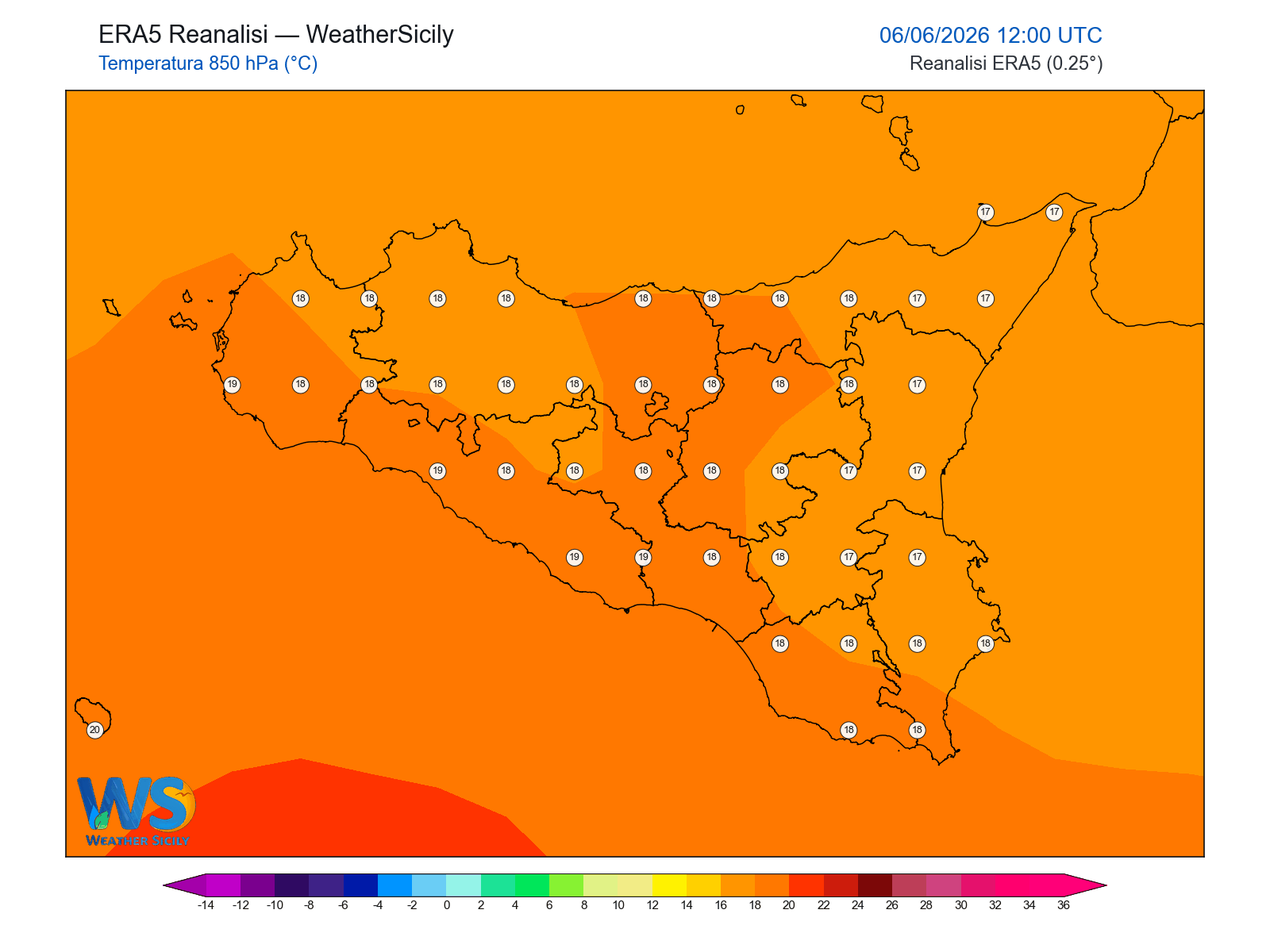 Temperatura a 850 hPa · 2026060612