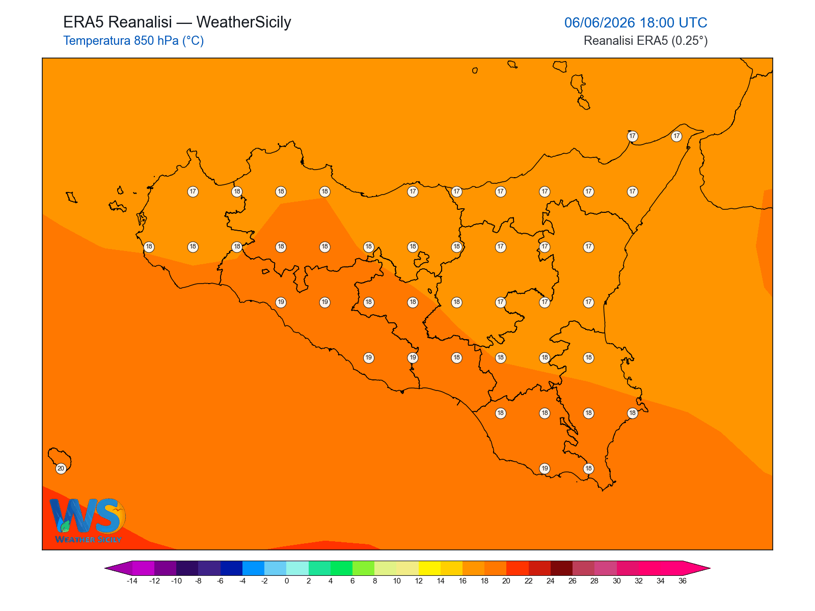 Temperatura a 850 hPa · 2026060618