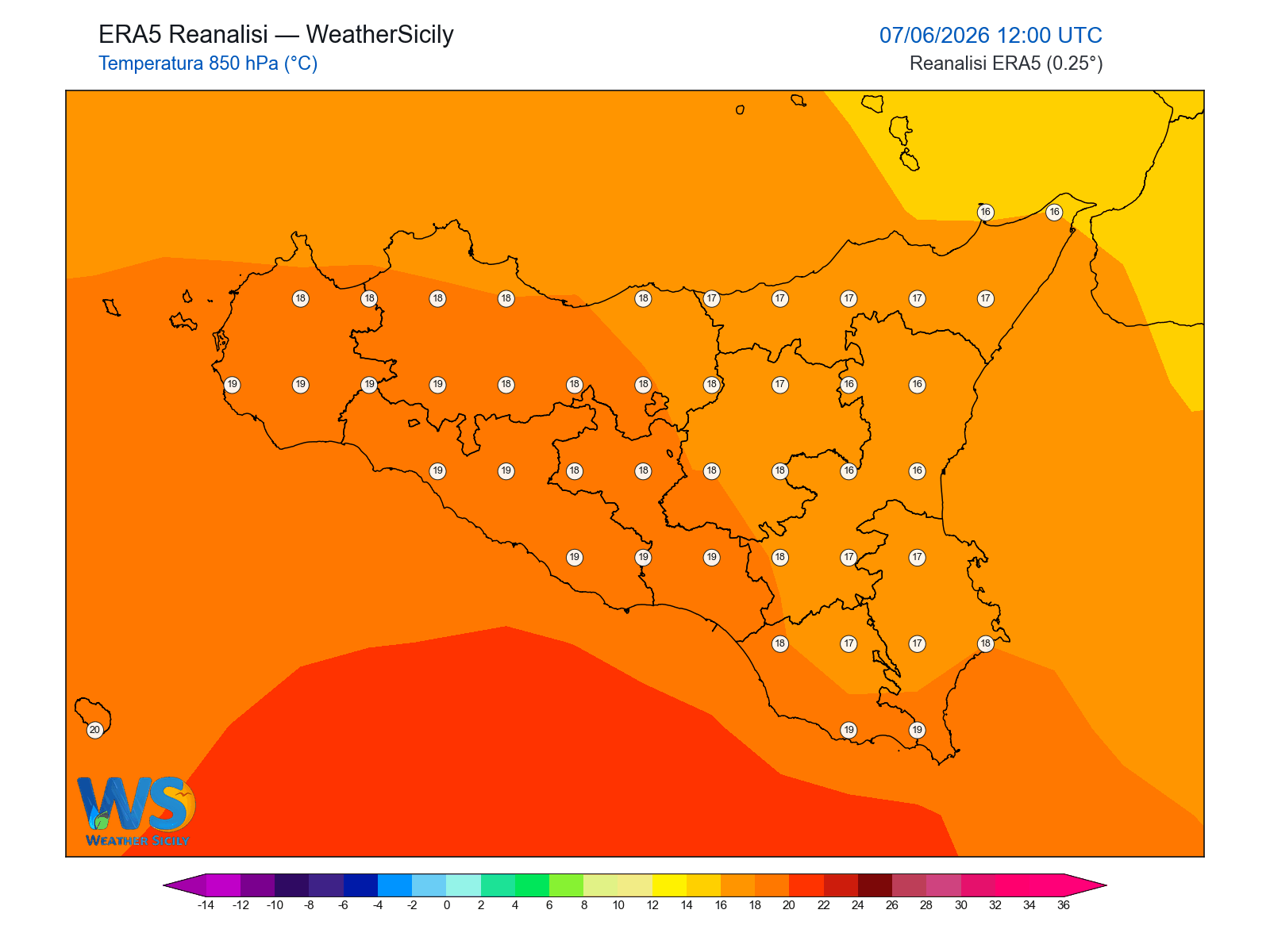 Temperatura a 850 hPa · 2026060712