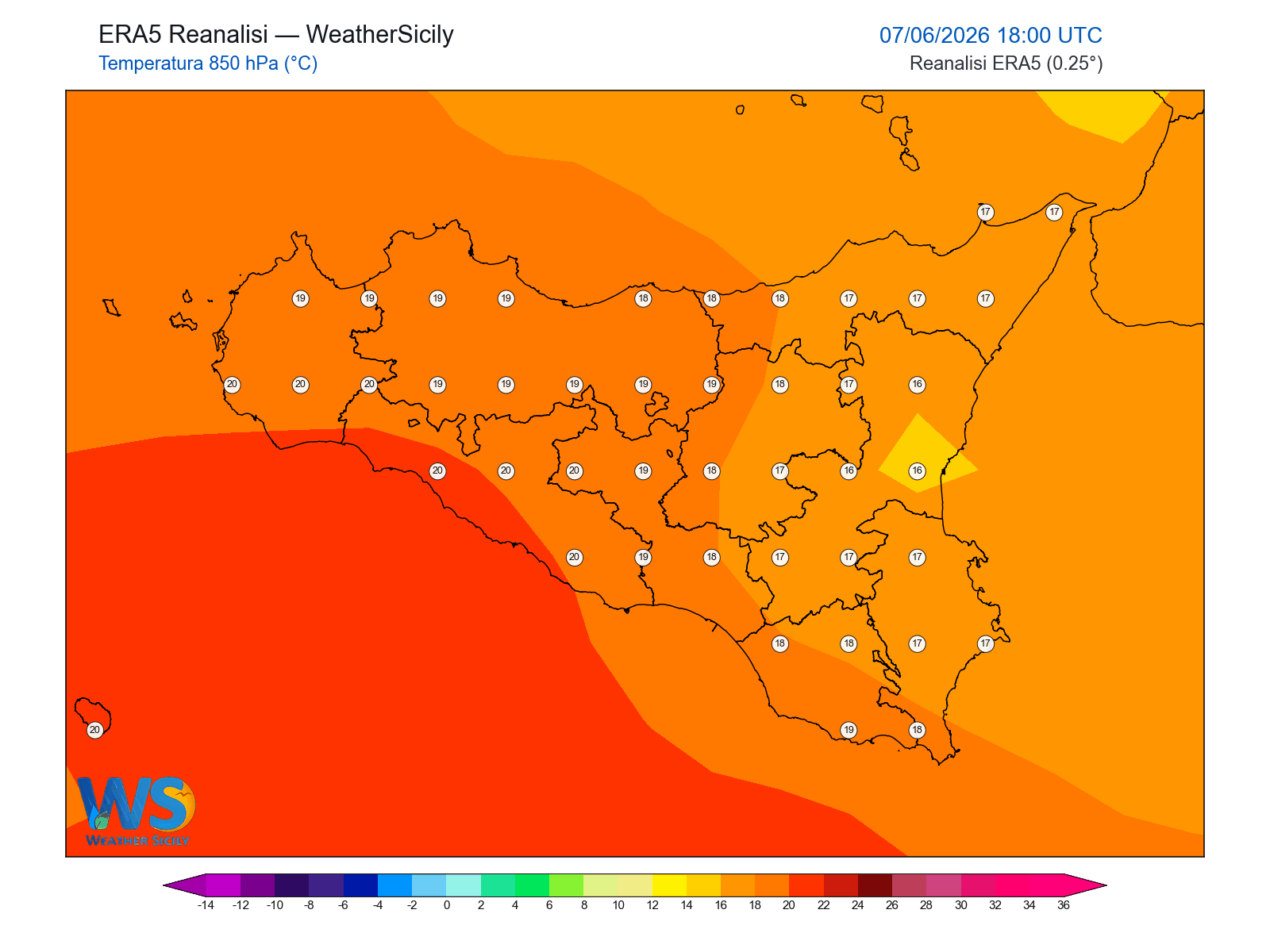 Temperatura a 850 hPa · 2026060718