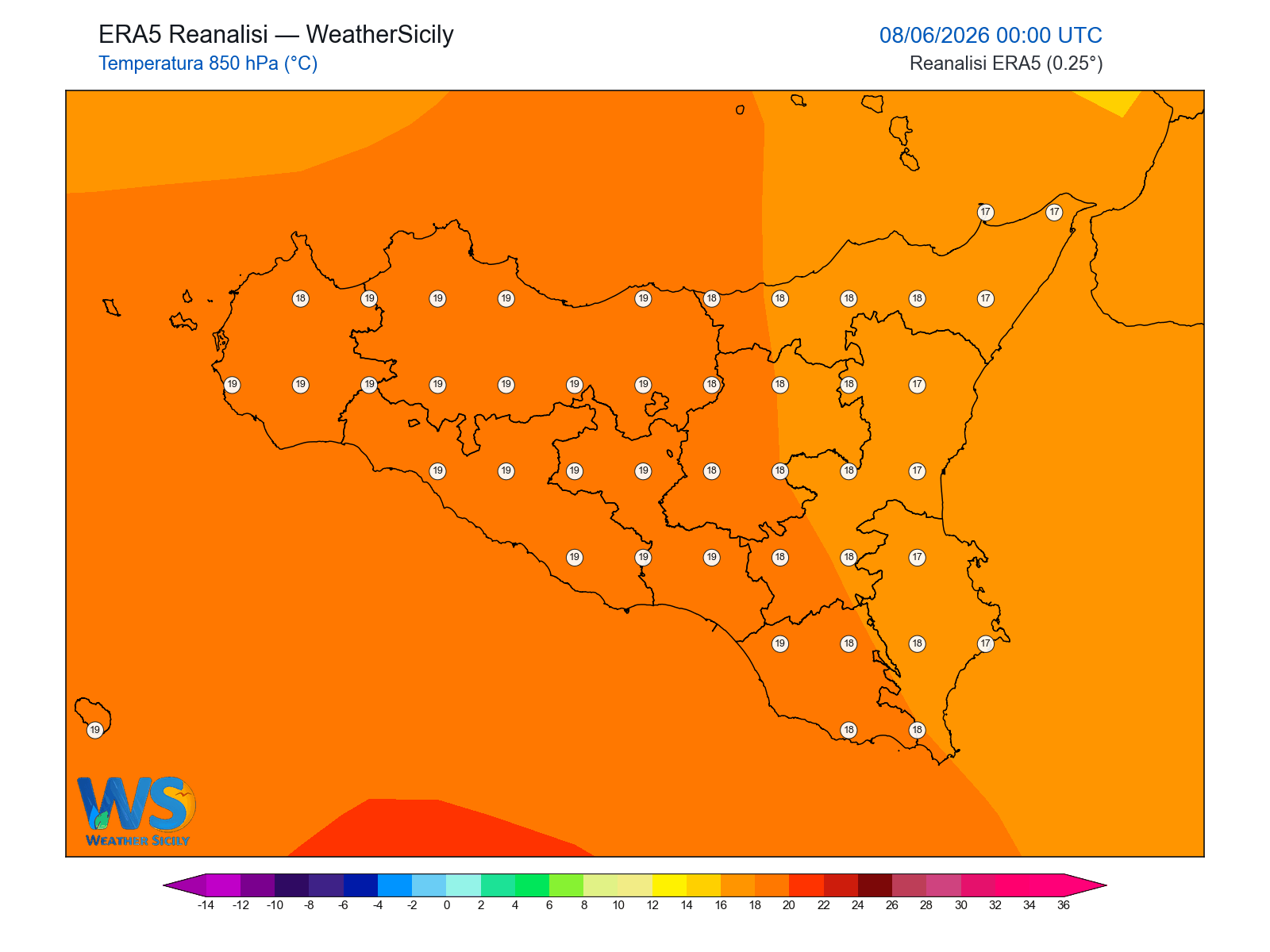 Temperatura a 850 hPa · 2026060800