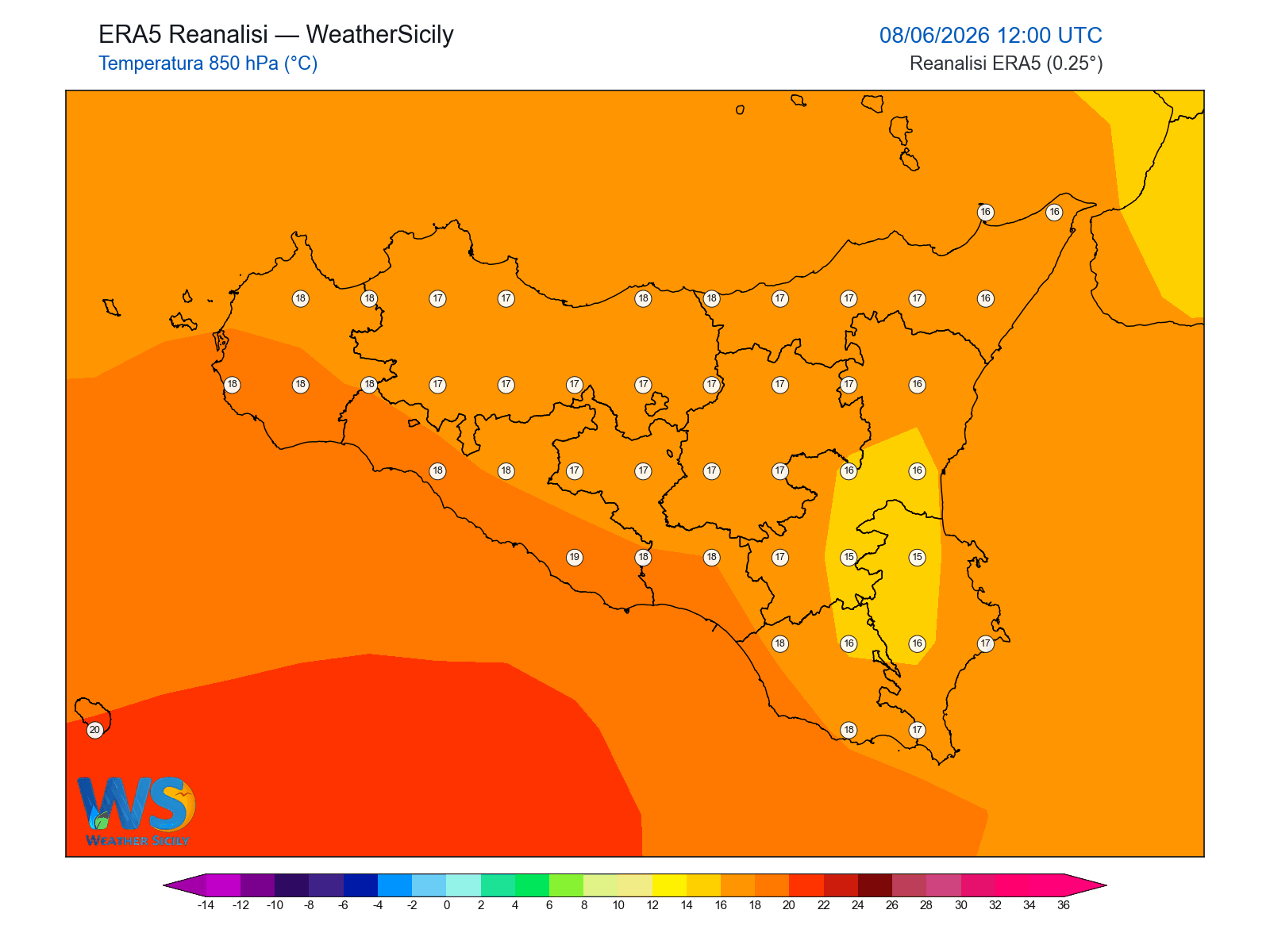 Temperatura a 850 hPa · 2026060812