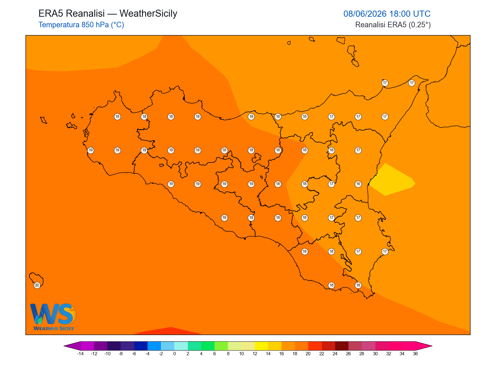 Temperatura a 850 hPa · 2026060818