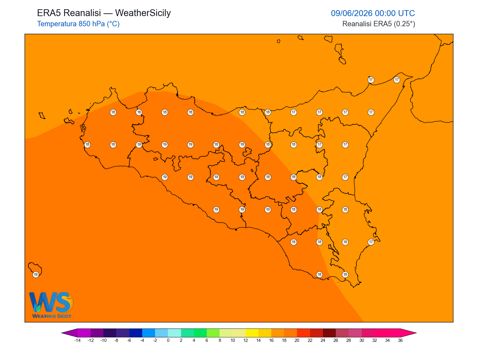 Temperatura a 850 hPa · 2026060900