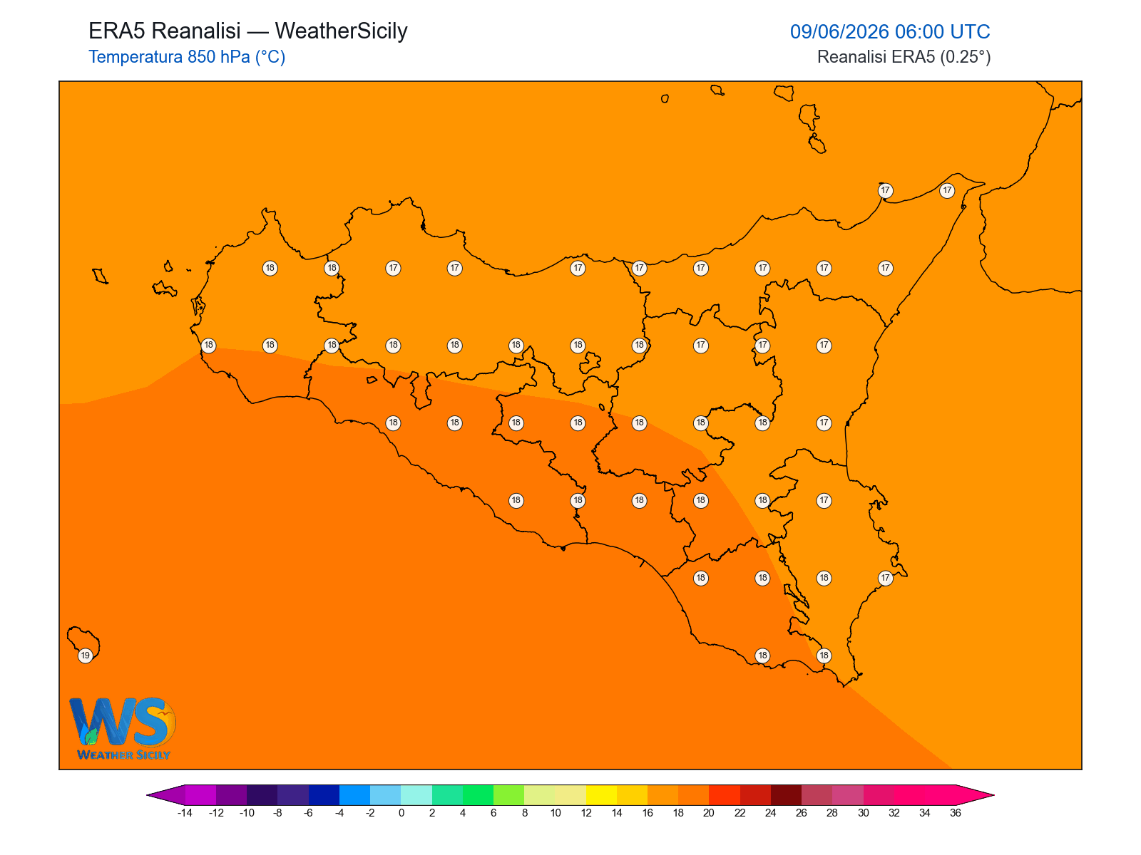 Temperatura a 850 hPa · 2026060906
