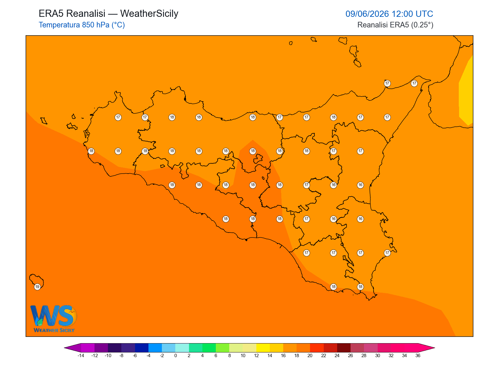 Temperatura a 850 hPa · 2026060912