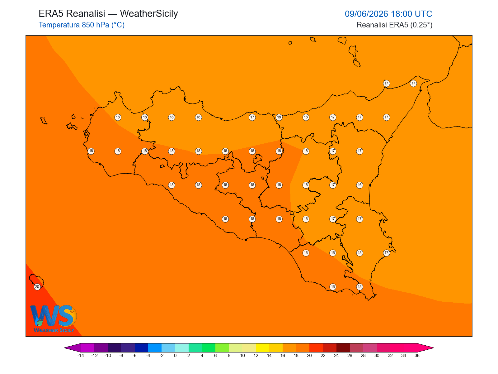 Temperatura a 850 hPa · 2026060918