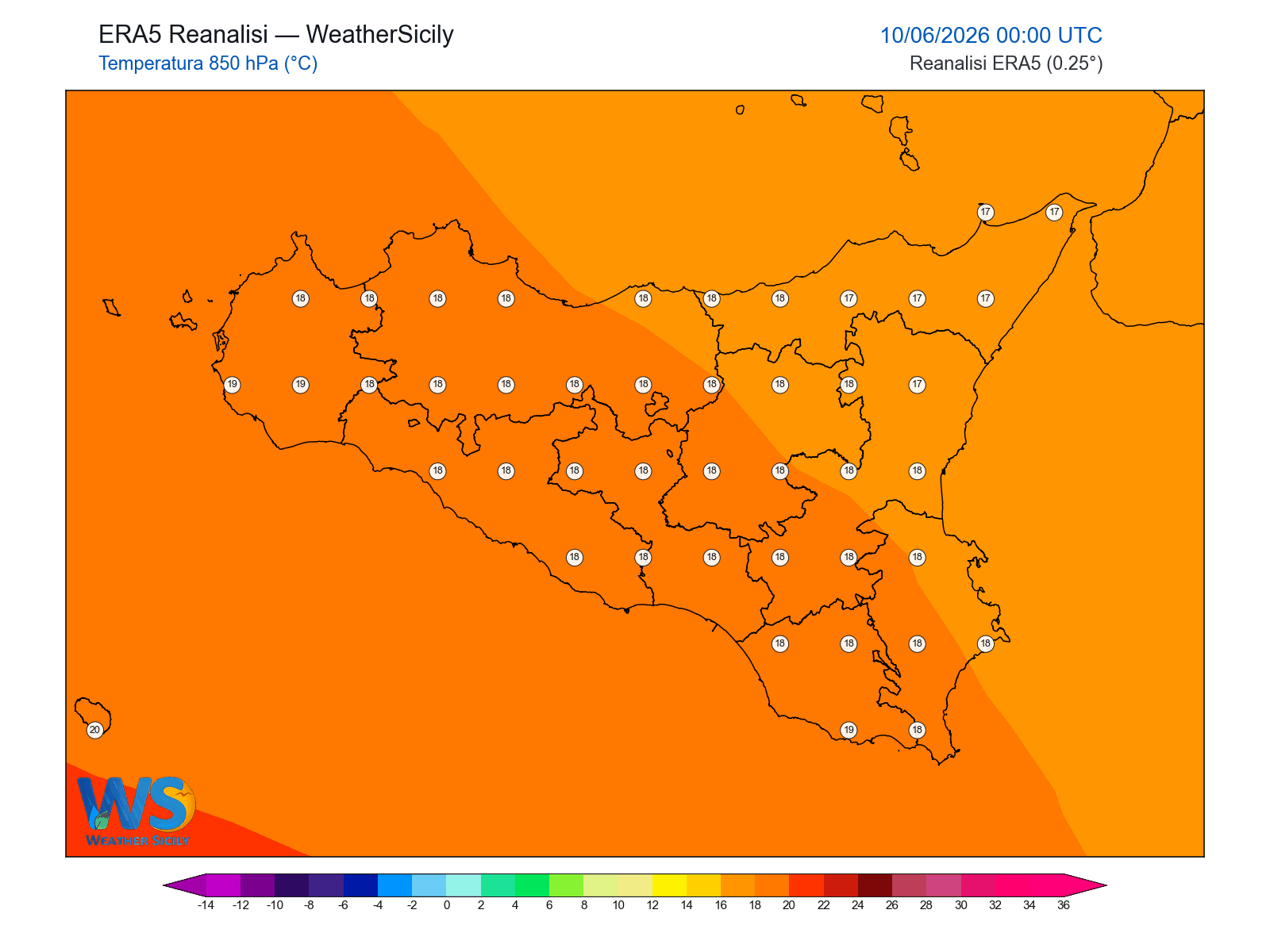 Temperatura a 850 hPa · 2026061000