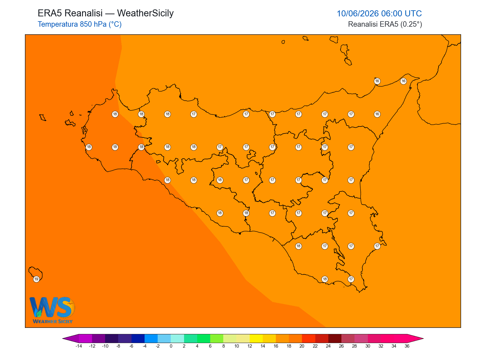 Temperatura a 850 hPa · 2026061006