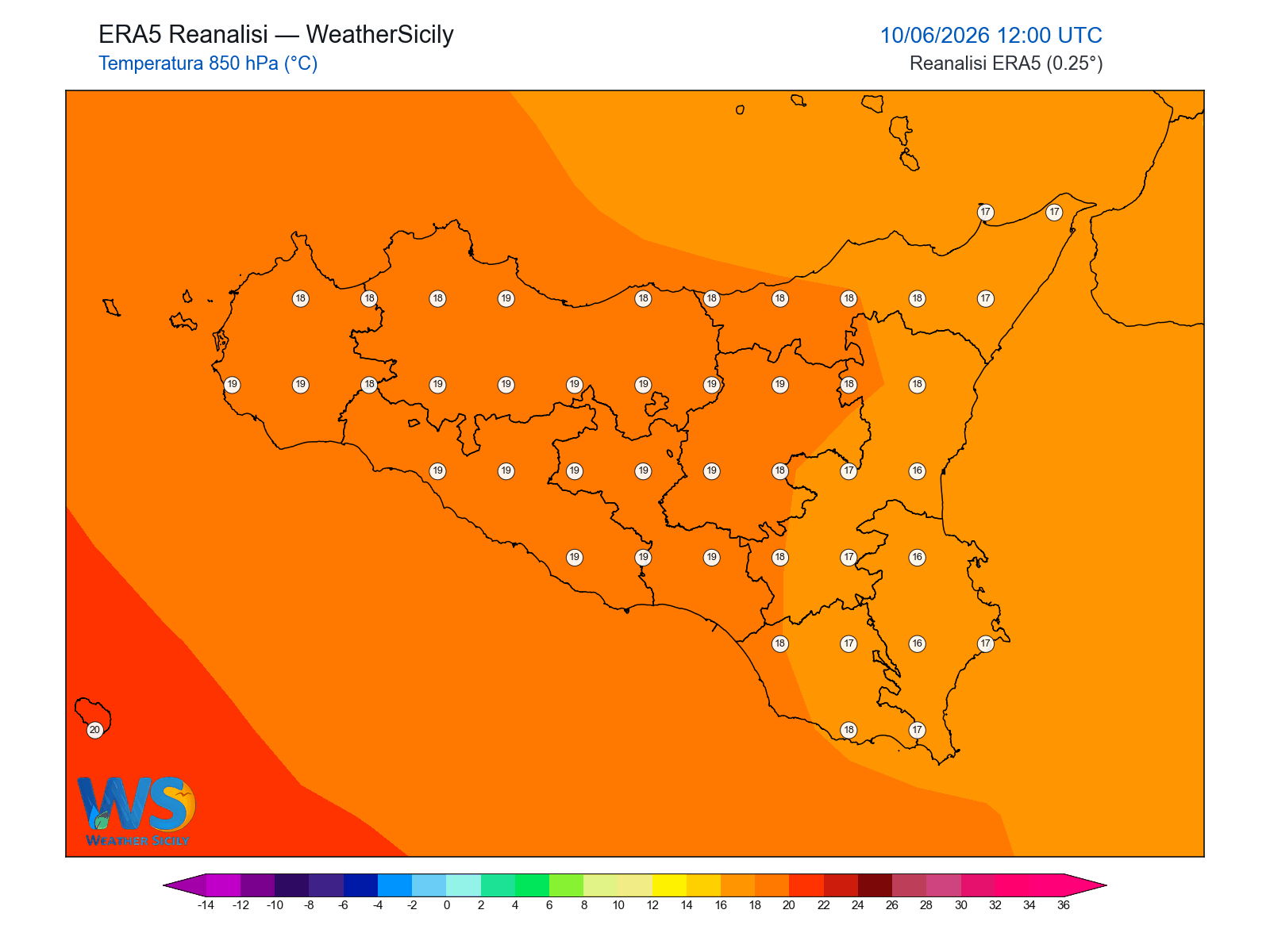Temperatura a 850 hPa · 2026061012