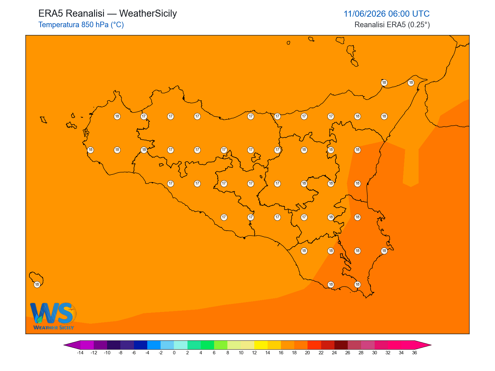 Temperatura a 850 hPa · 2026061106