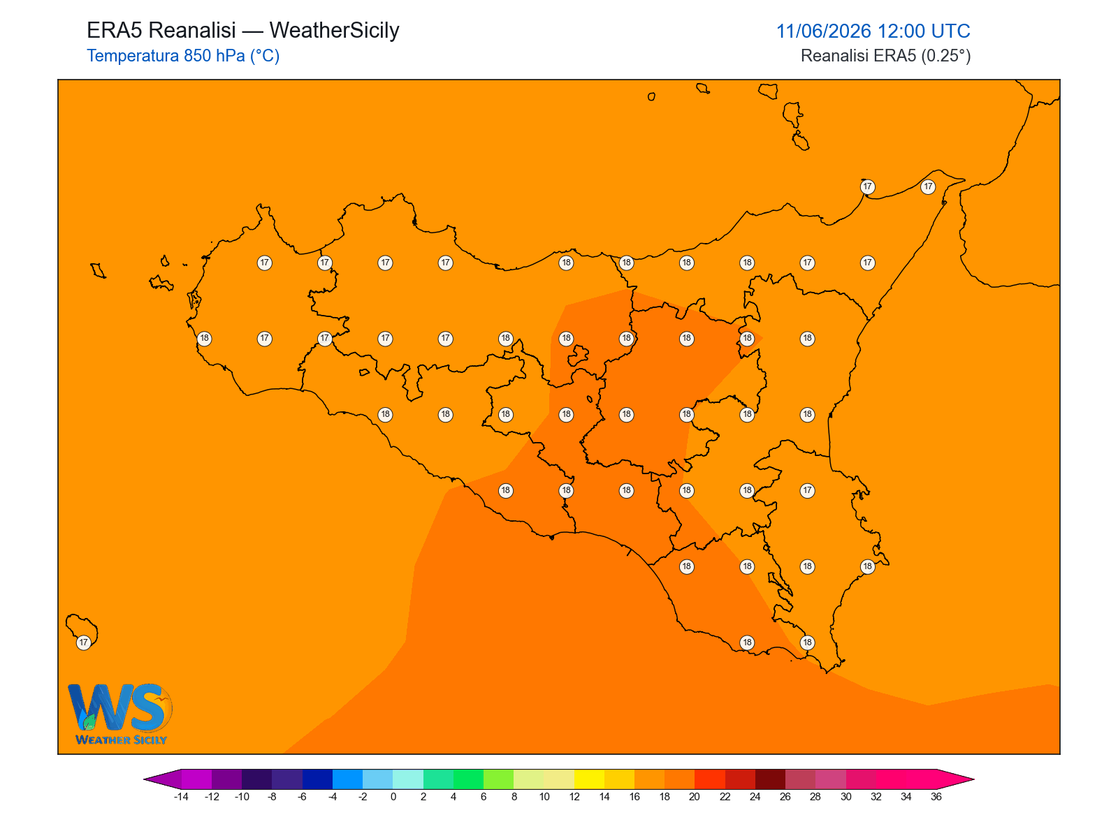 Temperatura a 850 hPa · 2026061112